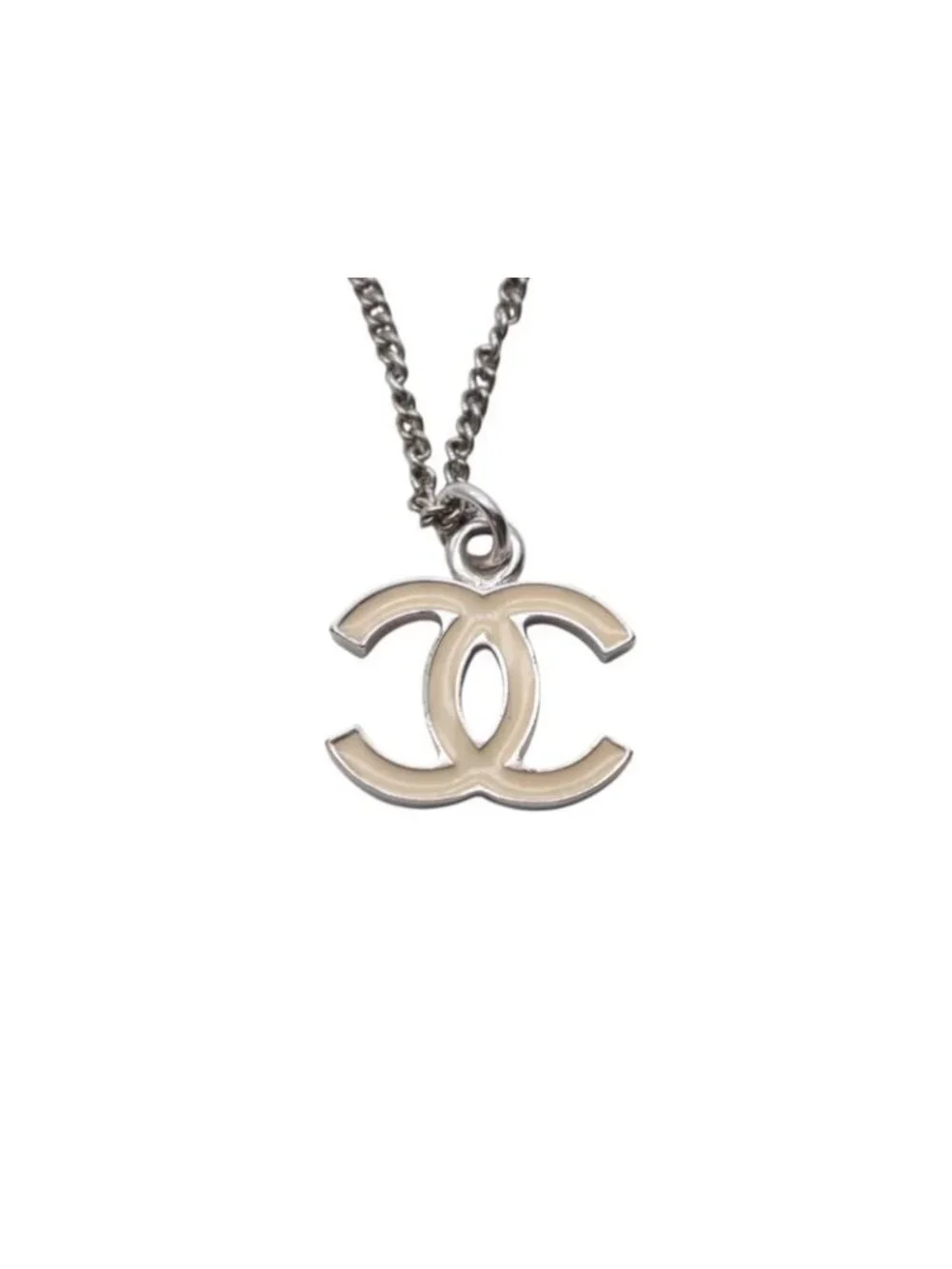 Chanel CC Logo Necklace 07 47 Ivory Silver Metal
